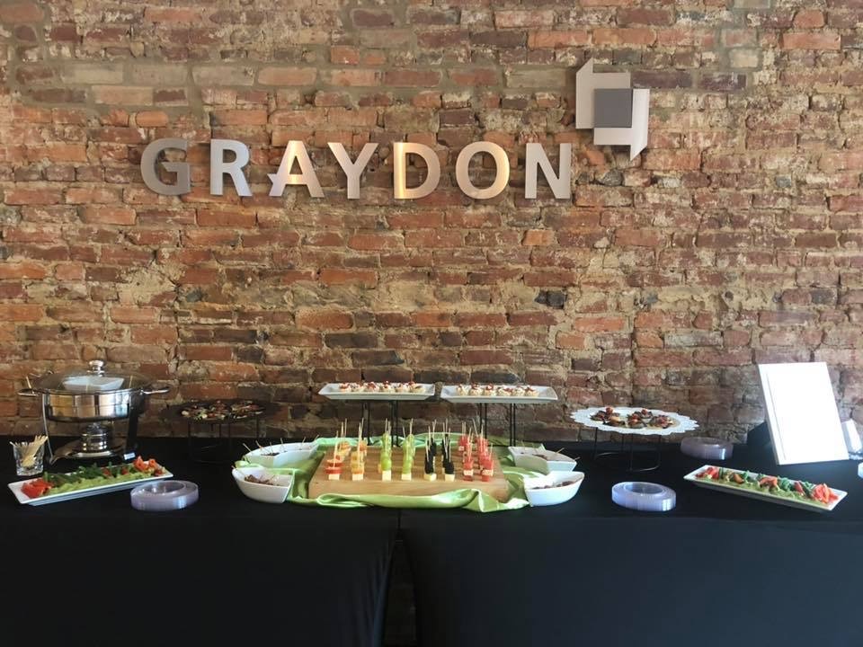 Corporate catering spread set up at Graydon office